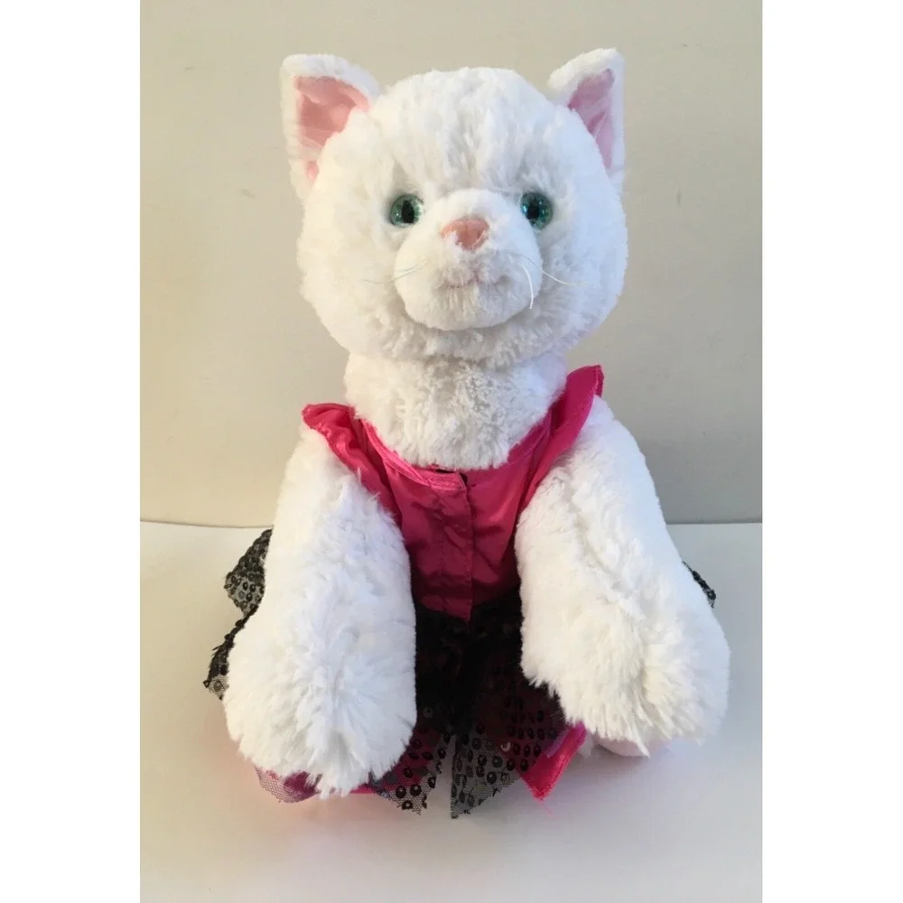Build A Bear Cat Kitten Plush Aqua Blue Eyes 2013 w/ Gorgeous Pink Sequin Outfit